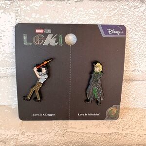 Marvel Loki 2 Piece Enamel Pin Set Stylized Loki and Sylvie Lovers Collector NEW